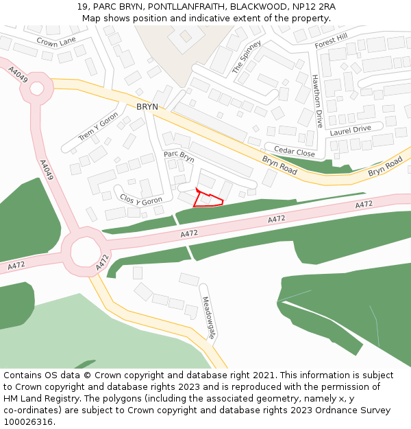 19, PARC BRYN, PONTLLANFRAITH, BLACKWOOD, NP12 2RA: Location map and indicative extent of plot