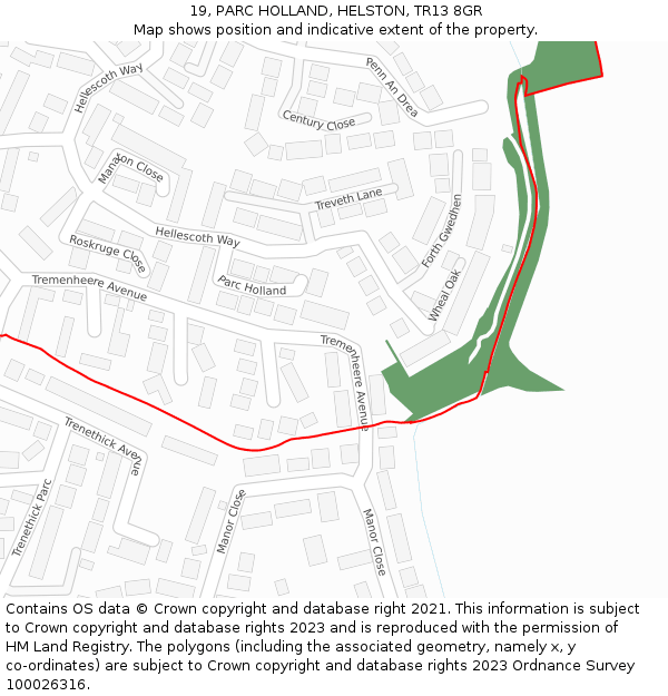 19, PARC HOLLAND, HELSTON, TR13 8GR: Location map and indicative extent of plot