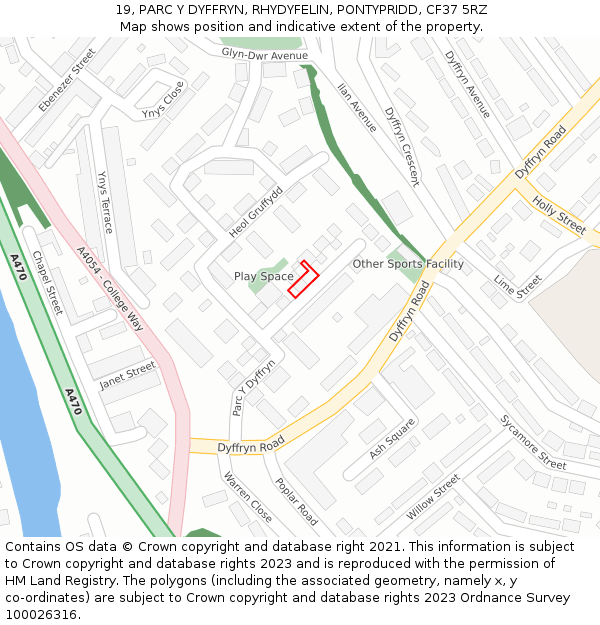 19, PARC Y DYFFRYN, RHYDYFELIN, PONTYPRIDD, CF37 5RZ: Location map and indicative extent of plot