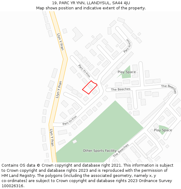 19, PARC YR YNN, LLANDYSUL, SA44 4JU: Location map and indicative extent of plot