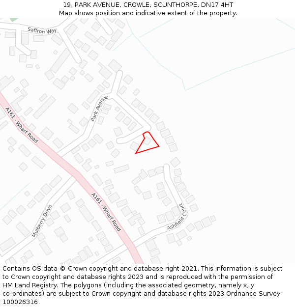 19, PARK AVENUE, CROWLE, SCUNTHORPE, DN17 4HT: Location map and indicative extent of plot