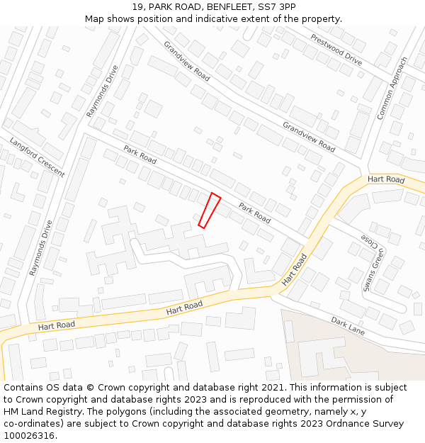 19, PARK ROAD, BENFLEET, SS7 3PP: Location map and indicative extent of plot