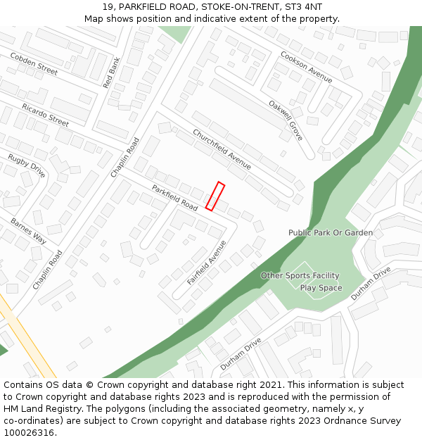 19, PARKFIELD ROAD, STOKE-ON-TRENT, ST3 4NT: Location map and indicative extent of plot