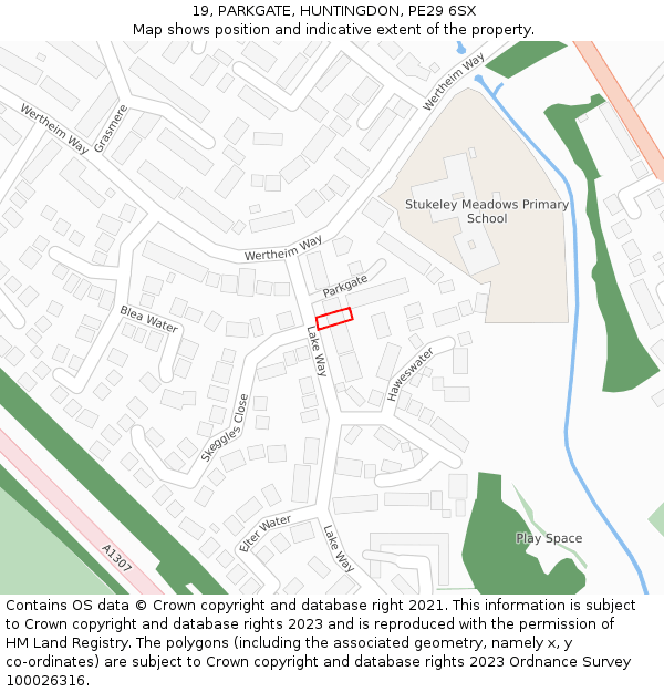 19, PARKGATE, HUNTINGDON, PE29 6SX: Location map and indicative extent of plot