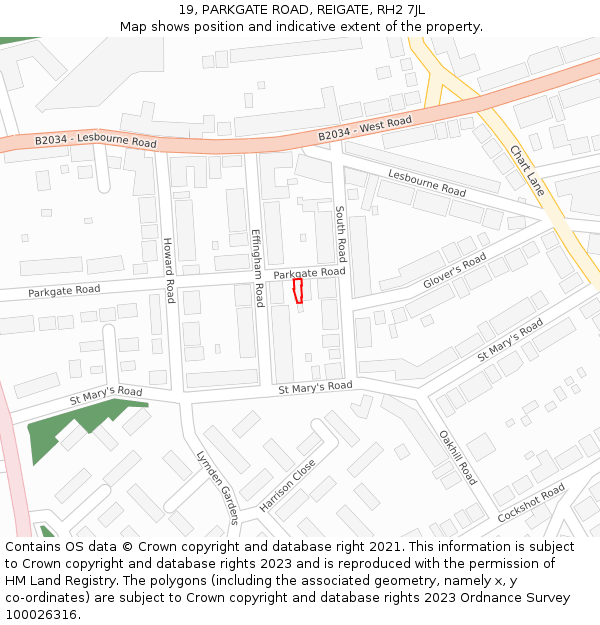 19, PARKGATE ROAD, REIGATE, RH2 7JL: Location map and indicative extent of plot