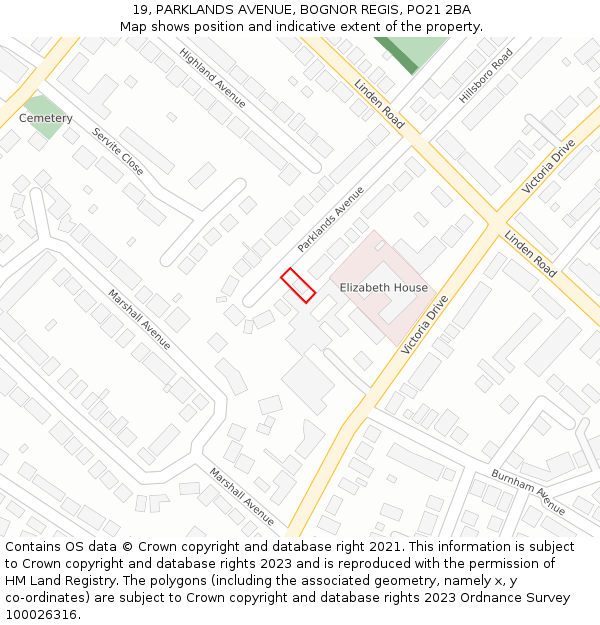 19, PARKLANDS AVENUE, BOGNOR REGIS, PO21 2BA: Location map and indicative extent of plot