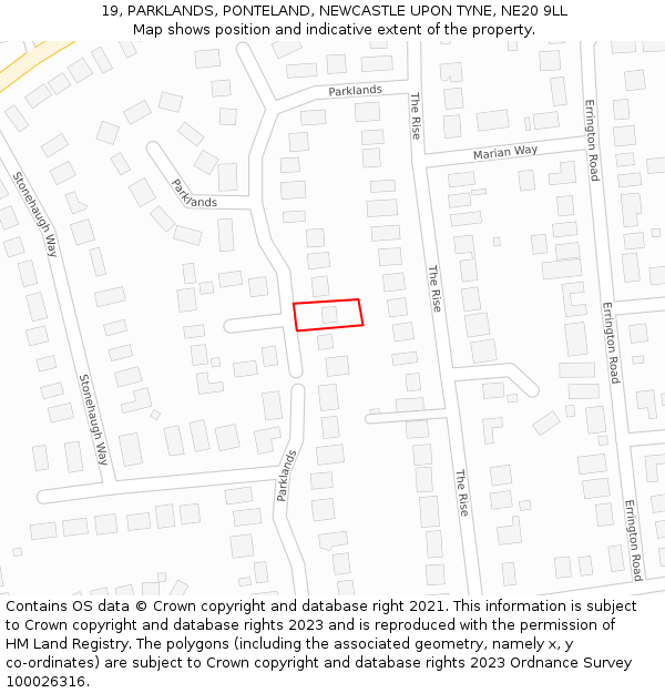 19, PARKLANDS, PONTELAND, NEWCASTLE UPON TYNE, NE20 9LL: Location map and indicative extent of plot