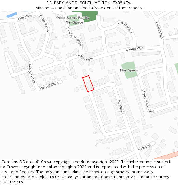 19, PARKLANDS, SOUTH MOLTON, EX36 4EW: Location map and indicative extent of plot