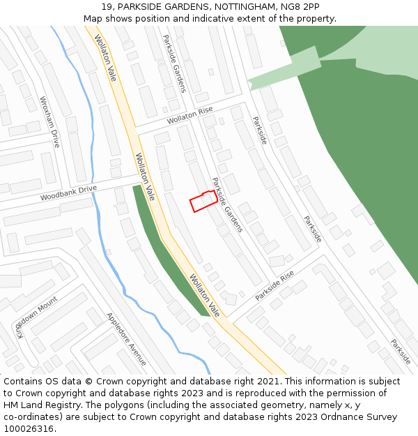 19, PARKSIDE GARDENS, NOTTINGHAM, NG8 2PP: Location map and indicative extent of plot