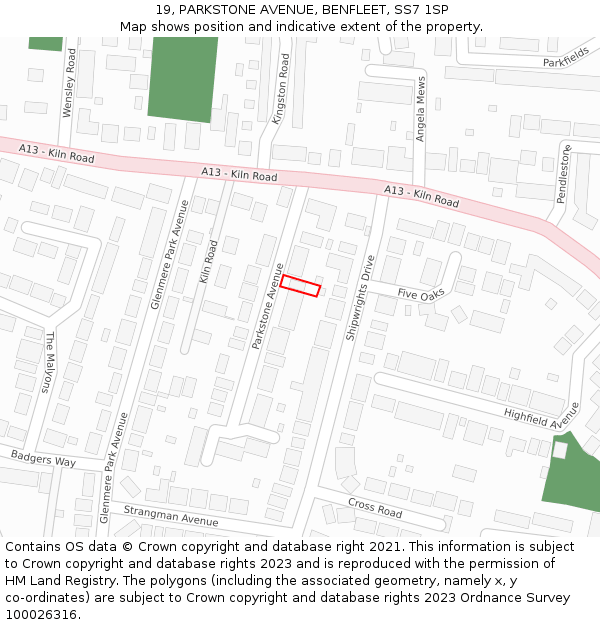 19, PARKSTONE AVENUE, BENFLEET, SS7 1SP: Location map and indicative extent of plot