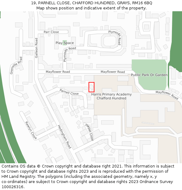 19, PARNELL CLOSE, CHAFFORD HUNDRED, GRAYS, RM16 6BQ: Location map and indicative extent of plot