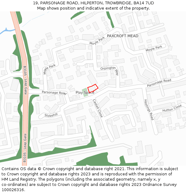 19, PARSONAGE ROAD, HILPERTON, TROWBRIDGE, BA14 7UD: Location map and indicative extent of plot