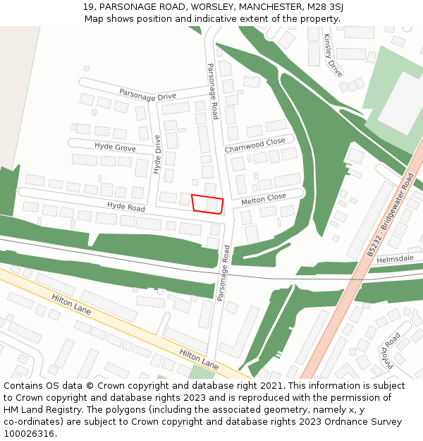 19, PARSONAGE ROAD, WORSLEY, MANCHESTER, M28 3SJ: Location map and indicative extent of plot