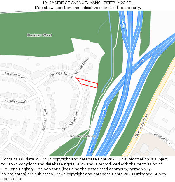 19, PARTRIDGE AVENUE, MANCHESTER, M23 1PL: Location map and indicative extent of plot