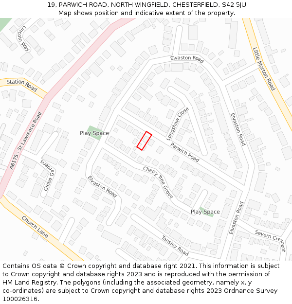 19, PARWICH ROAD, NORTH WINGFIELD, CHESTERFIELD, S42 5JU: Location map and indicative extent of plot