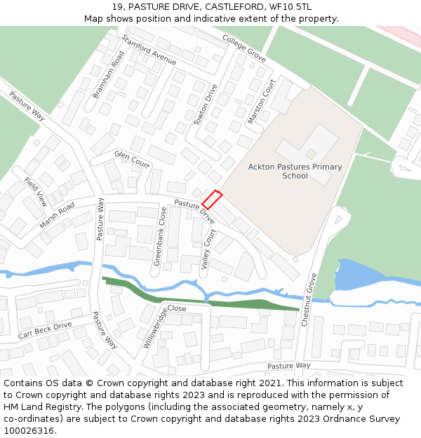 19, PASTURE DRIVE, CASTLEFORD, WF10 5TL: Location map and indicative extent of plot