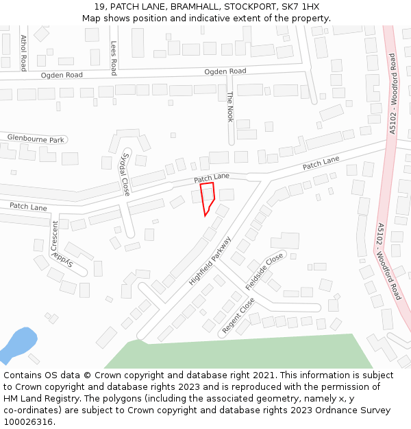 19, PATCH LANE, BRAMHALL, STOCKPORT, SK7 1HX: Location map and indicative extent of plot