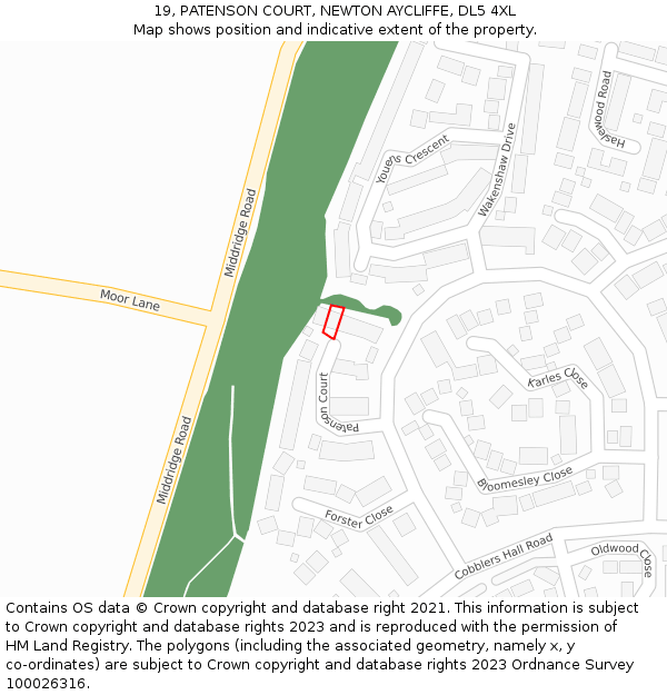 19, PATENSON COURT, NEWTON AYCLIFFE, DL5 4XL: Location map and indicative extent of plot