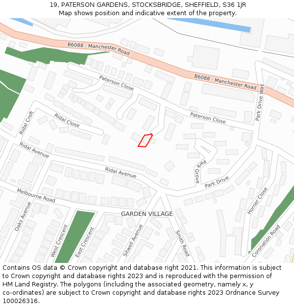 19, PATERSON GARDENS, STOCKSBRIDGE, SHEFFIELD, S36 1JR: Location map and indicative extent of plot