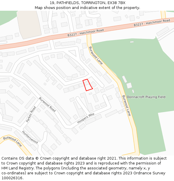 19, PATHFIELDS, TORRINGTON, EX38 7BX: Location map and indicative extent of plot