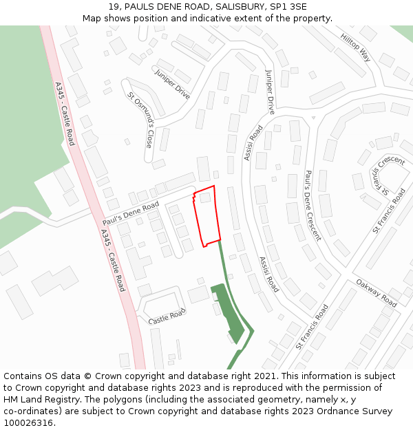 19, PAULS DENE ROAD, SALISBURY, SP1 3SE: Location map and indicative extent of plot