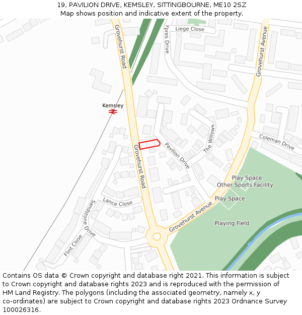 19, PAVILION DRIVE, KEMSLEY, SITTINGBOURNE, ME10 2SZ: Location map and indicative extent of plot