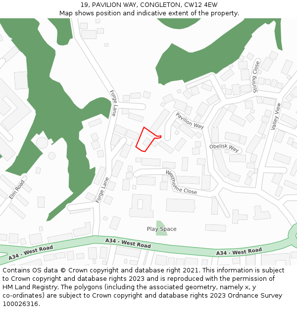 19, PAVILION WAY, CONGLETON, CW12 4EW: Location map and indicative extent of plot