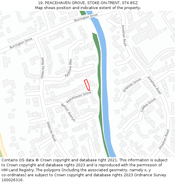 19, PEACEHAVEN GROVE, STOKE-ON-TRENT, ST4 8SZ: Location map and indicative extent of plot