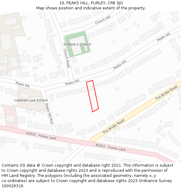 19, PEAKS HILL, PURLEY, CR8 3JG: Location map and indicative extent of plot