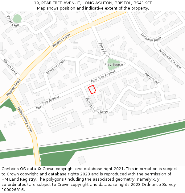 19, PEAR TREE AVENUE, LONG ASHTON, BRISTOL, BS41 9FF: Location map and indicative extent of plot