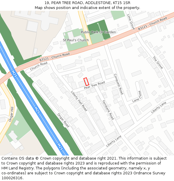 19, PEAR TREE ROAD, ADDLESTONE, KT15 1SR: Location map and indicative extent of plot