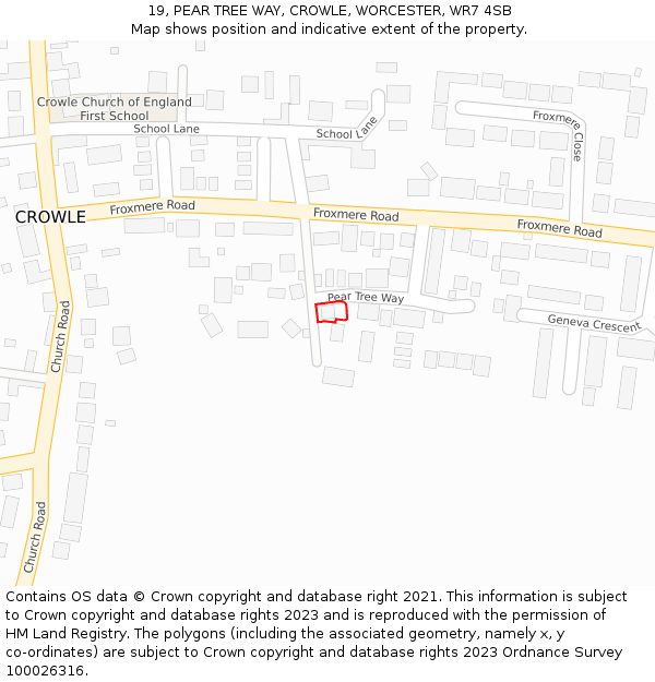19, PEAR TREE WAY, CROWLE, WORCESTER, WR7 4SB: Location map and indicative extent of plot