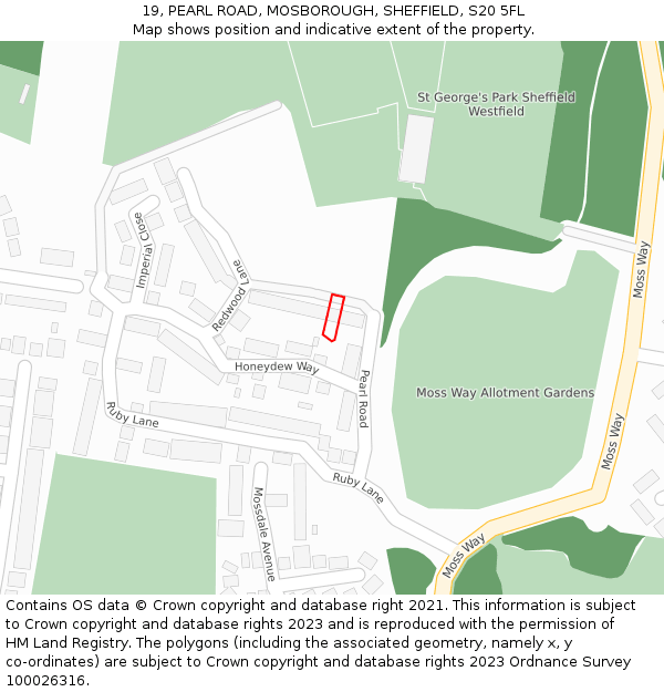 19, PEARL ROAD, MOSBOROUGH, SHEFFIELD, S20 5FL: Location map and indicative extent of plot