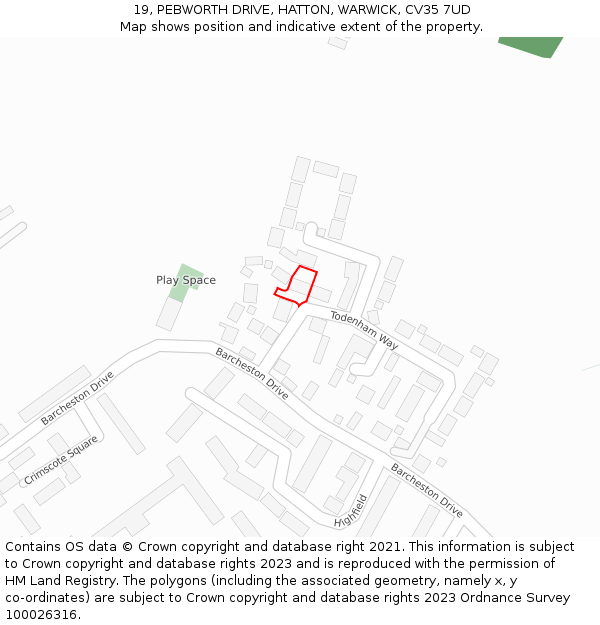 19, PEBWORTH DRIVE, HATTON, WARWICK, CV35 7UD: Location map and indicative extent of plot