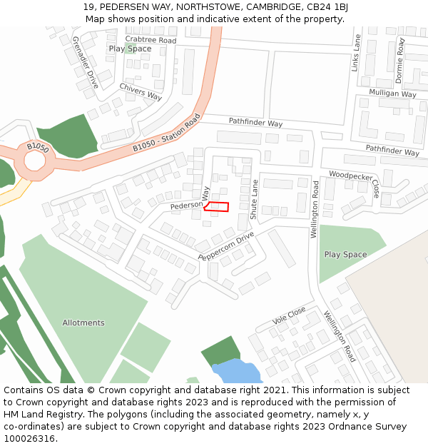 19, PEDERSEN WAY, NORTHSTOWE, CAMBRIDGE, CB24 1BJ: Location map and indicative extent of plot