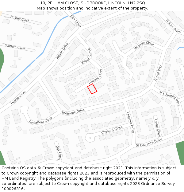 19, PELHAM CLOSE, SUDBROOKE, LINCOLN, LN2 2SQ: Location map and indicative extent of plot