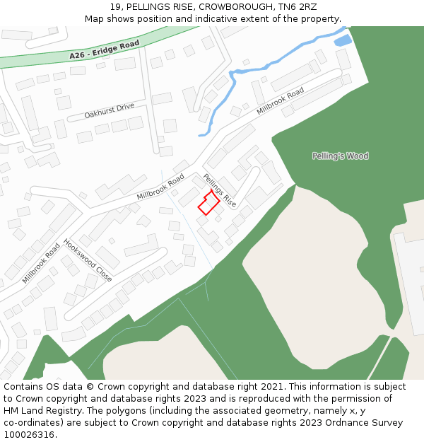 19, PELLINGS RISE, CROWBOROUGH, TN6 2RZ: Location map and indicative extent of plot