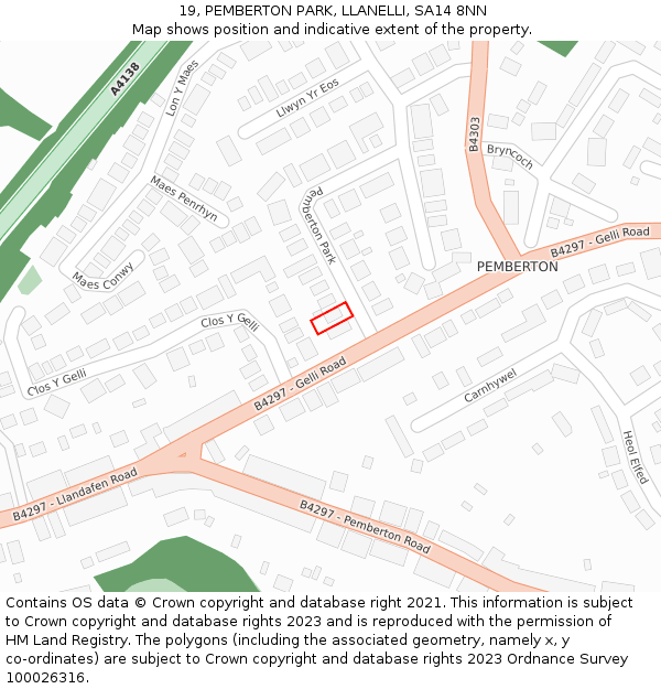 19, PEMBERTON PARK, LLANELLI, SA14 8NN: Location map and indicative extent of plot