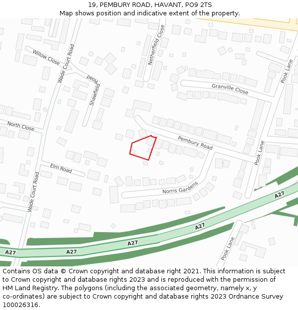 19, PEMBURY ROAD, HAVANT, PO9 2TS: Location map and indicative extent of plot