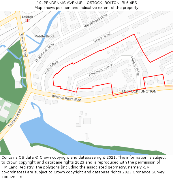 19, PENDENNIS AVENUE, LOSTOCK, BOLTON, BL6 4RS: Location map and indicative extent of plot