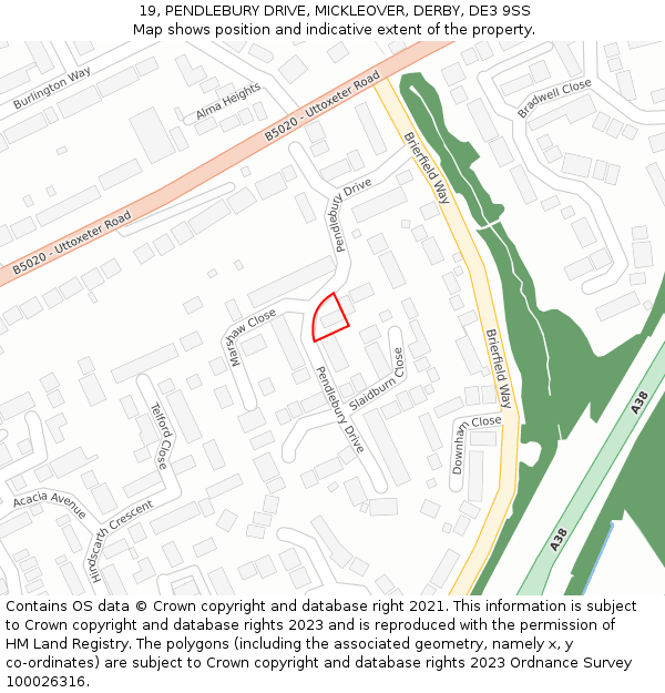 19, PENDLEBURY DRIVE, MICKLEOVER, DERBY, DE3 9SS: Location map and indicative extent of plot