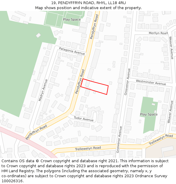 19, PENDYFFRYN ROAD, RHYL, LL18 4RU: Location map and indicative extent of plot