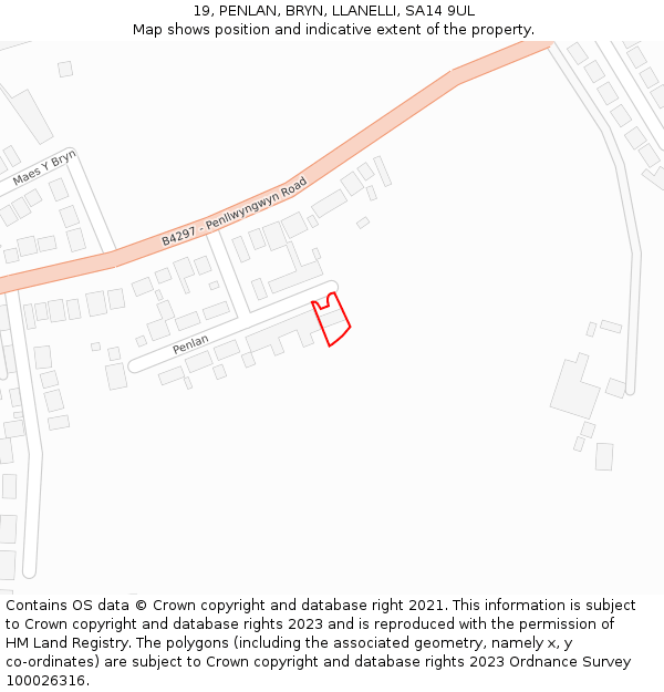 19, PENLAN, BRYN, LLANELLI, SA14 9UL: Location map and indicative extent of plot