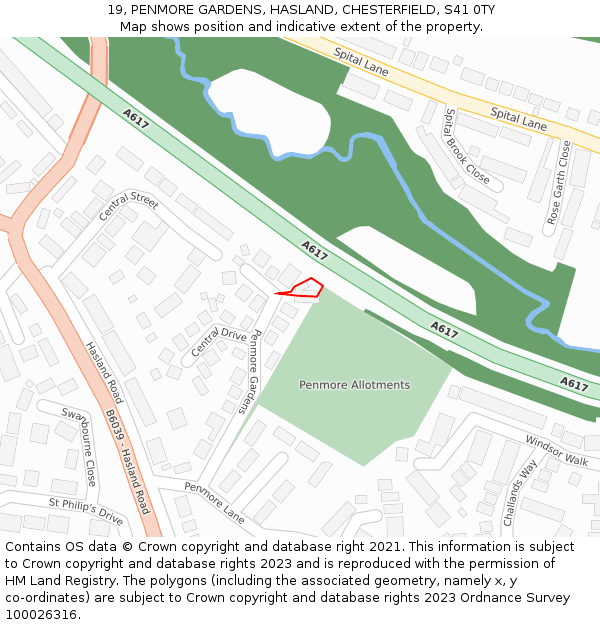 19, PENMORE GARDENS, HASLAND, CHESTERFIELD, S41 0TY: Location map and indicative extent of plot