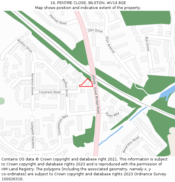 19, PENTIRE CLOSE, BILSTON, WV14 8GE: Location map and indicative extent of plot