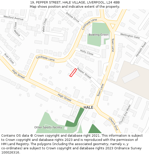 19, PEPPER STREET, HALE VILLAGE, LIVERPOOL, L24 4BB: Location map and indicative extent of plot