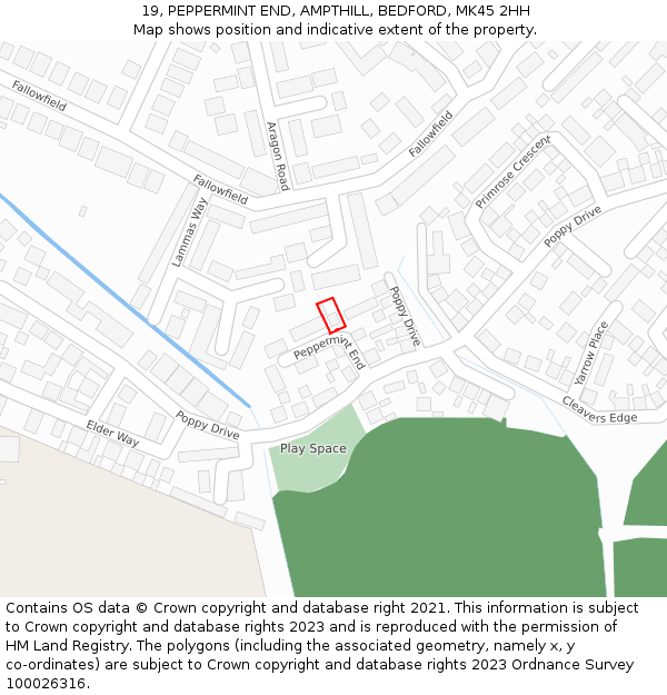 19, PEPPERMINT END, AMPTHILL, BEDFORD, MK45 2HH: Location map and indicative extent of plot