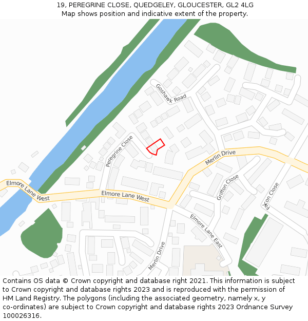 19, PEREGRINE CLOSE, QUEDGELEY, GLOUCESTER, GL2 4LG: Location map and indicative extent of plot