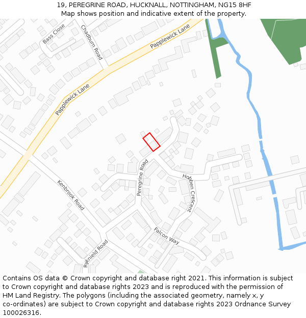 19, PEREGRINE ROAD, HUCKNALL, NOTTINGHAM, NG15 8HF: Location map and indicative extent of plot