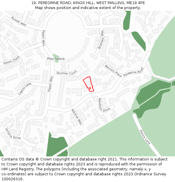19, PEREGRINE ROAD, KINGS HILL, WEST MALLING, ME19 4PE: Location map and indicative extent of plot